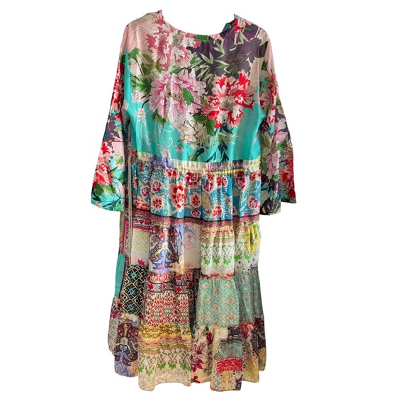 Johnny Was New Medium Gigi Patchwork Dress $398 Patchwork Bohemian Bell Sleeve - Picture 6 of 16